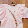 rom2温柔粉色法式甜美荷叶边 宫廷风泡泡袖 短袖学院风衬衫娃娃衫