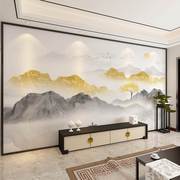 现代中式壁纸轻奢电视沙发背景墙挂画客厅壁布背靠金山壁画山水墙