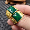 精美天然玉石猫眼石方形解释墨绿色玉石戒指饰品戒指指环