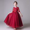 公主裙女童生日小女孩花童婚礼礼服主持人儿童钢琴演出服演奏红色