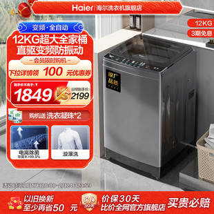 海尔12kg波轮洗衣机家用全自动直驱变频大容量租房智能除菌mate3
