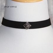 rc原创设计菱形铆钉素链黑色，麂皮绒短款脖颈链，高街朋克加宽项圈