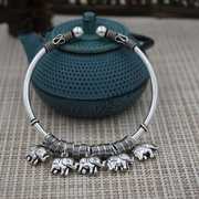 泰国清迈手工银复古大象手镯，纯银开口空心吉祥象手环