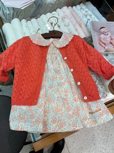 韩国童装 24春夏款女童宝宝洋气镂空提花百搭橘粉色针织空调开衫