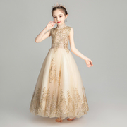 儿童模特走秀钢琴表演服小女孩齐地公主裙女童主持人晚礼服蓬蓬纱