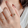 高级感韩国纯14k金戒指，女花边镶嵌祖母绿，圆钻k黄金可调节戒指首饰