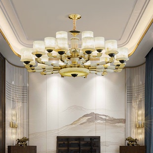 新中式全铜吊灯中国风餐厅客厅主灯高端大气别墅复式楼梯房间灯具