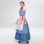 啤酒服民族服装套装 欧美田园风法式蓝格子农庄女孩 连衣裙