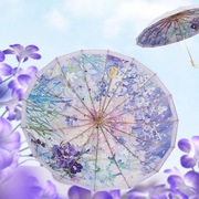 女夏16骨彩胶防晒太阳伞复古油画，系列晴雨两用三折防紫外线手动伞