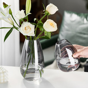 小口玻璃花瓶透明轻奢客厅，酒店插花玫瑰，百合鲜花装饰花器摆件