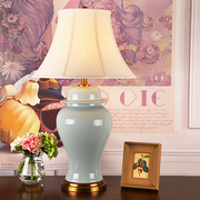HH美式全铜陶瓷台灯装饰中式高档客厅卧室书房创意裂纹釉陶瓷台灯
