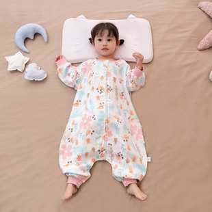 婴儿纱布睡袋春秋四季通用夏季薄款连体睡衣宝宝，睡袋儿童防踢被