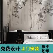 新中式竹林水墨意境风大气电视沙发，背景墙纸壁布卧室客厅来图定制