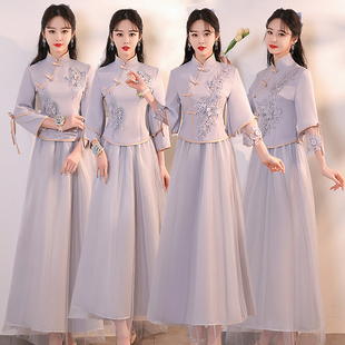中式伴娘服2023秋冬季中国风复古结婚新娘姐妹团显瘦秀禾礼服
