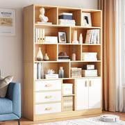 书架落地书柜简易家用客厅置物架实木色小型靠墙格子储物收纳柜子
