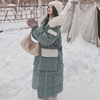 绿色加厚面包羽绒棉服女冬中长款过膝2023年韩版今年流行外套