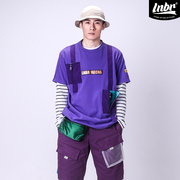 LNBR原创设计款背带工装口袋拉链紫色短袖T恤个性潮流大码潮