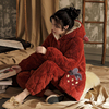 睡衣女秋冬季三层夹棉袄加绒加厚韩版可爱珊瑚绒保暖家居服套装
