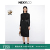 nexy.co奈蔻黑色羊毛针织裙子，收腰女冬时尚，通勤方领连衣裙
