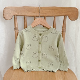 婴儿外套可爱超萌针织开衫春秋装，薄款女童夏装宝宝兔子镂空空调衫