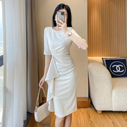 女神范优雅气质白色连衣裙夏修身高端设计宴会礼服法式小白裙