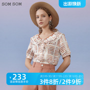 somsom索玛短袖雪纺衫女夏季薄款显瘦减龄漂亮小衫印花衬衫22134
