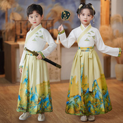儿童汉服男童唐装国学服中国风，古装书童小学生表演三字经演出服装