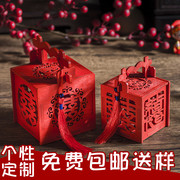 中式婚礼糖盒木质中国风，木制镂空创意，手提喜糖盒子结婚回礼糖果盒