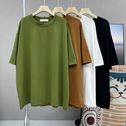 夏季纯色光板简约宽松大版型，显瘦休闲水洗纯棉，圆领短袖中长款t恤