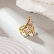 黄铜材质天使翅膀形状镶嵌珍珠简约复古时尚百搭耳环耳饰品女