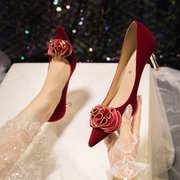 归艺秀禾结婚鞋子女，中式新娘鞋，2023年夏季小众红色婚礼高跟鞋