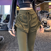健身女孩假两件遮臀瑜伽裤高腰收腹显瘦运动户外防走光紧身裤套装