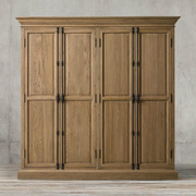 美式实木衣柜四门柜子定制推拉门法式复古橡木挂式收纳家用卧室大