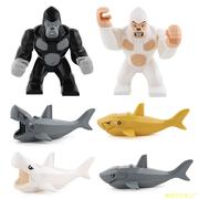JLB积木拼装拼插鲨鱼大猩猩动物积木益智玩具摆件模型袋装