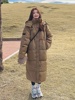 韩版工装羽绒棉服女2023中长款港风连帽过膝加厚面包服外套