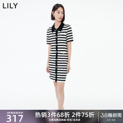 LILY黑白条纹设计感简约质感针织连衣裙女通勤显瘦裙子小个子