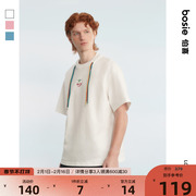 “喜”系列bosie2023年夏季短袖，男情侣绣花撞色彩绳t恤