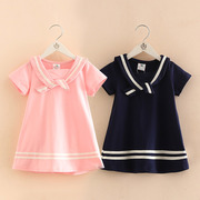 女童海军风连衣裙2023夏装，韩版儿童宝宝短袖，裙子公主裙洋气潮