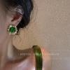 中古绿~复古法式珍珠绿琉璃显白耳环女 高级感大耳钉优雅港风欧美