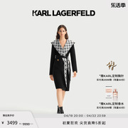 KARL LAGERFELD卡尔拉格斐秋季长款KL老花双面呢系带连帽羊毛大衣