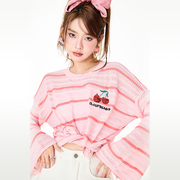 阿娇同款cloudseason樱桃针织衫，女镂空粉色甜美打底内搭毛衣上衣