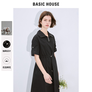 basichouse百家好黑色，连衣裙高级感2024夏季时尚气质收腰裙