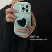 ANNACASE小众薄荷绿色爱心镜子支架适用iphone14promax苹果15手机壳1112pro硅胶x全包13Promax防摔保护套