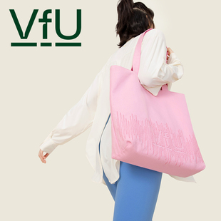 vfu正反两用帆布包女通勤外出大容量，精致刺绣单肩包环保手提袋子