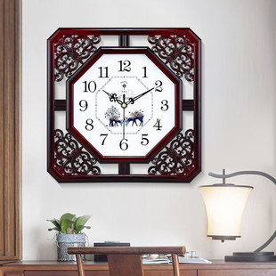 北极星新中式家用客厅挂钟，静音卧室钟表，古典仿古时钟创意石英钟表