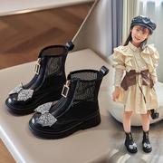 女童靴子2023女款中筒靴儿童皮靴，马丁靴春秋款单网靴潮定制