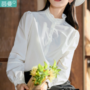 茵曼女装法式职业白色衬衫2024年春季长袖衬衣上衣