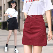 韩版高腰牛仔半身裙女夏季2024a字显瘦女士包臀裙红色短裙子