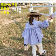 儿女童衬衫黄色春秋装韩版宽松洋气公主袖娃娃衫打底衫女宝宝上衣