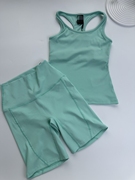 澳洲轻奢潮牌 纯元 薄荷绿系列螺纹背心拼接短裤运动健身瑜伽套装